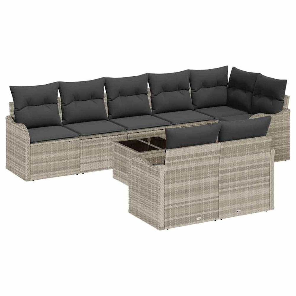 vidaXL 9-piece Garden Sofa Set Light Grey Poly Rattan