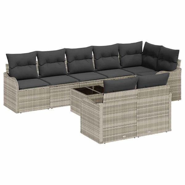 vidaXL 9-piece Garden Sofa Set Light Grey Poly Rattan