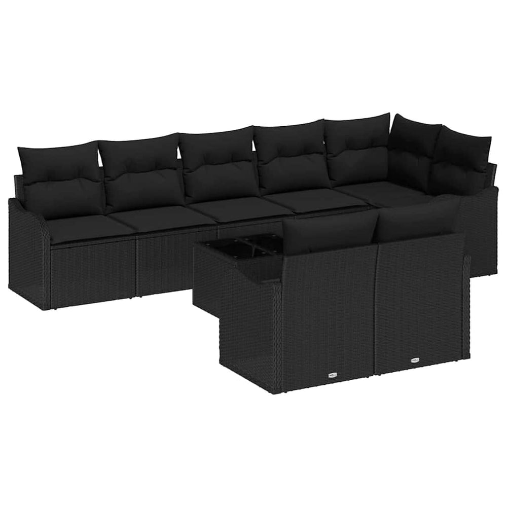 vidaXL Garden Sofa Set 9 pcs Black Poly Rattan