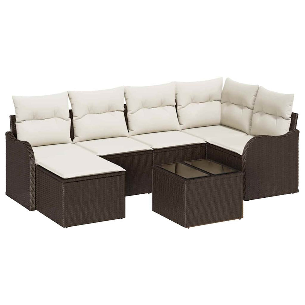 vidaXL 7-piece Garden Sofa Set Brown Poly Rattan
