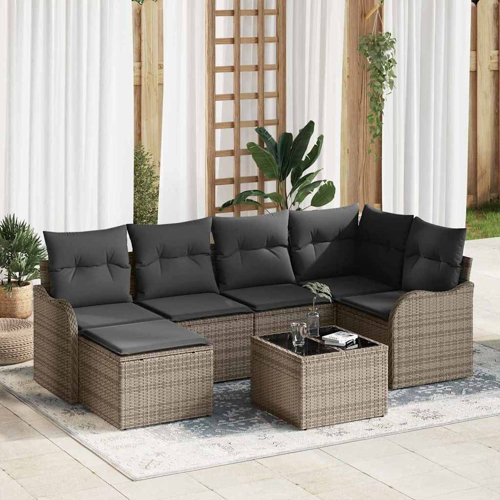 vidaXL 7-Piece Garden Sofa Set Grey Poly Rattan