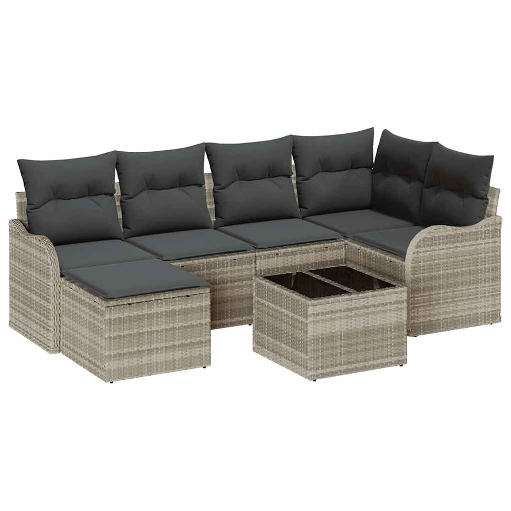 vidaXL 7-Piece Garden Sofa Set Light Grey Poly Rattan