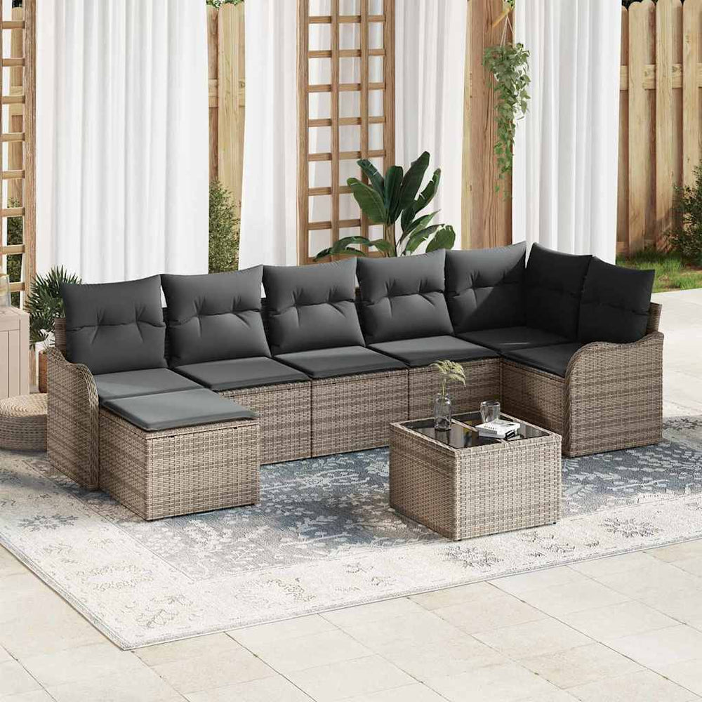 vidaXL 8-Piece Garden Sofa Set Grey Poly Rattan