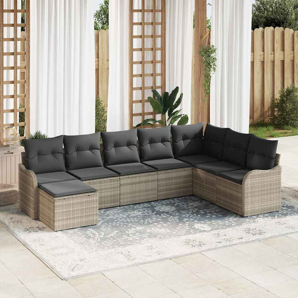 vidaXL Garden Sofa Set 8 pcs Light Gray Poly Rattan