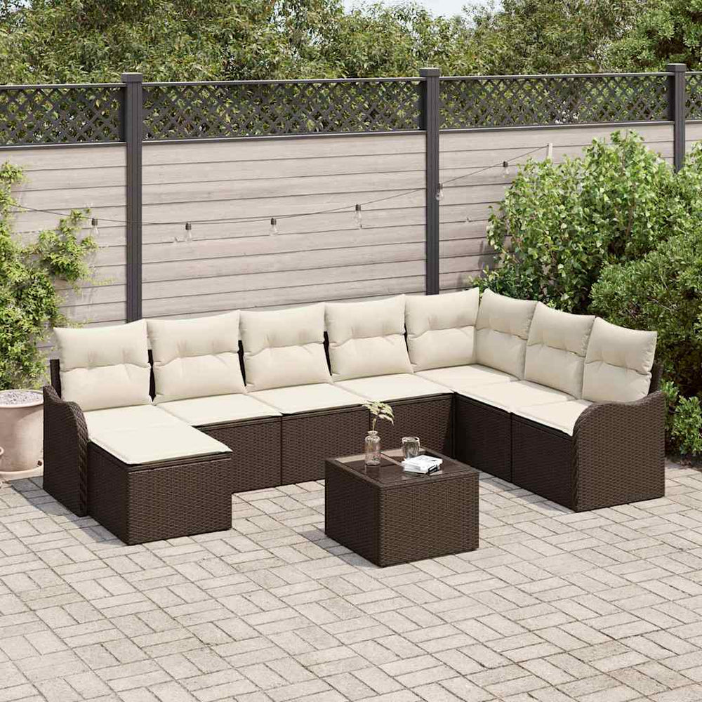 vidaXL 9-piece Garden Sofa Set Brown Poly Rattan