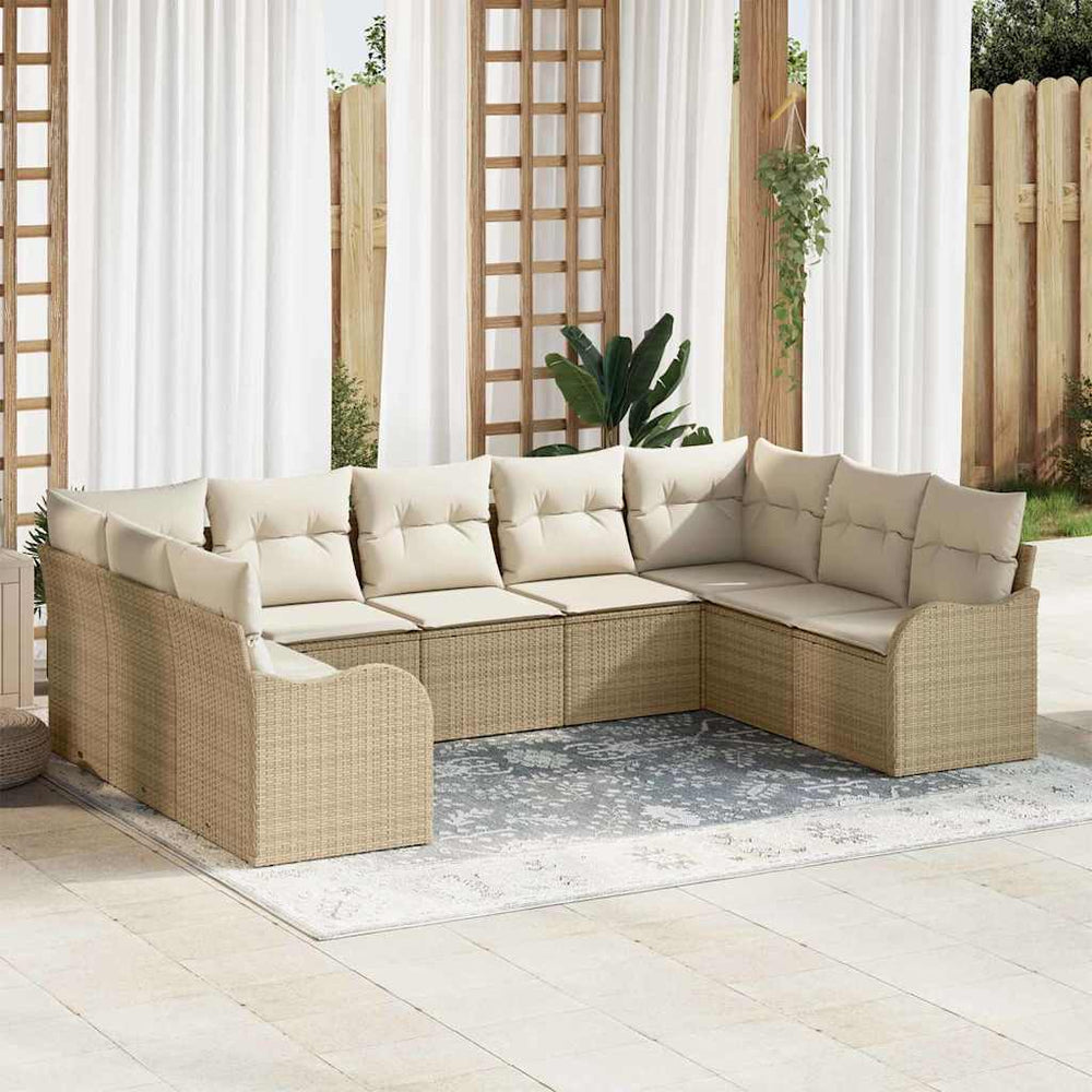 vidaXL 9-piece Garden Sofa Set Beige Poly Rattan