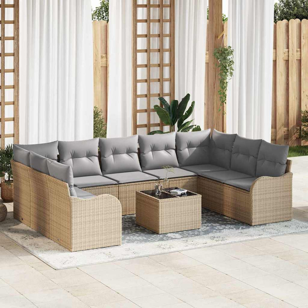 vidaXL Garden Sofa Set 10 pcs Beige Poly Rattan
