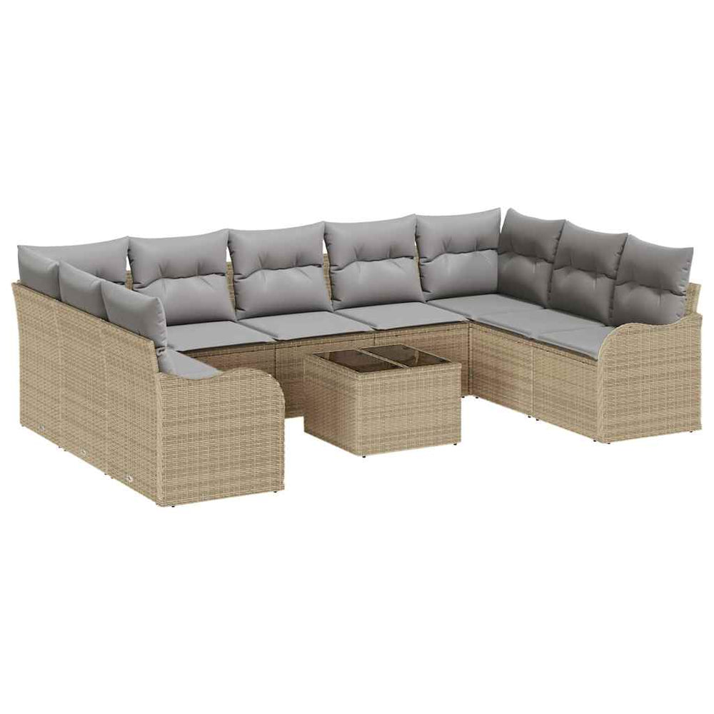 vidaXL Garden Sofa Set 10 pcs Beige Poly Rattan