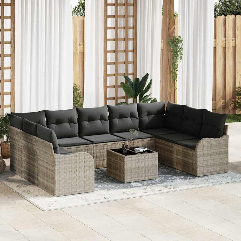 vidaXL Garden Sofa Set 10 pcs Light Grey Poly Rattan