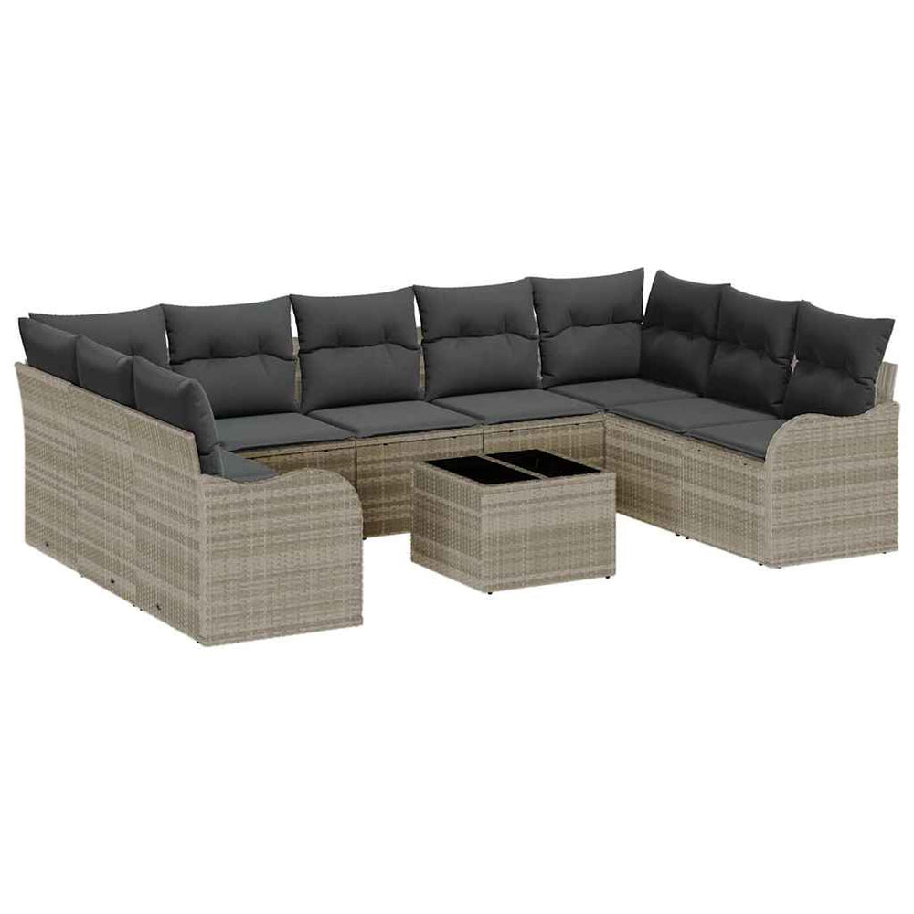 vidaXL Garden Sofa Set 10 pcs Light Grey Poly Rattan