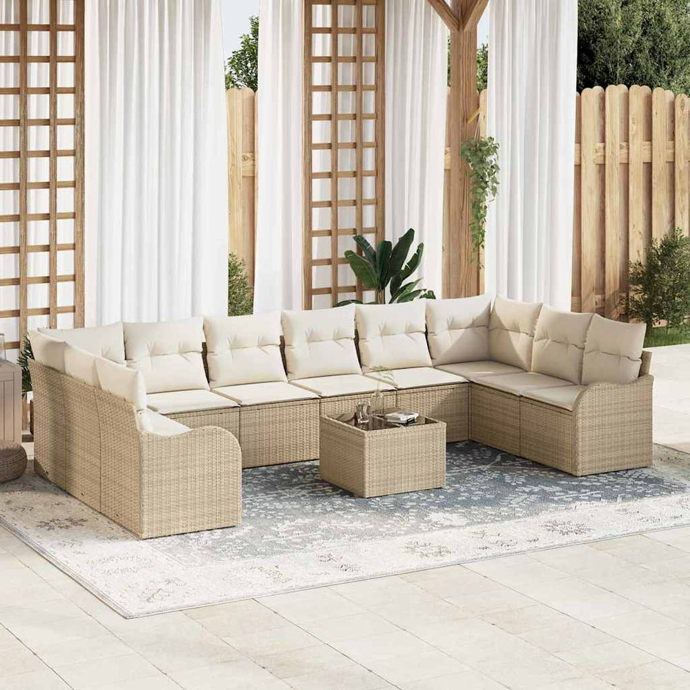 vidaXL 11-Piece Garden Sofa Set Beige Poly Rattan