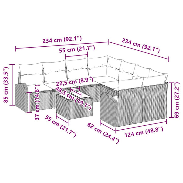 vidaXL Garden Sofa Set 55 x 55 x 37 cm Poly Rattan