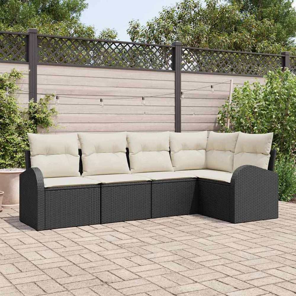 vidaXL Sofa Set with Cushions 5 pcs Black Polyester