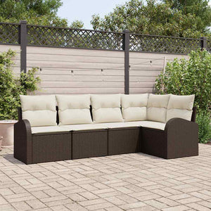 vidaXL Sofa Set with Cushions 5 pcs Brown Polyester