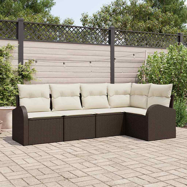 vidaXL Sofa Set with Cushions 5 pcs Brown Polyester