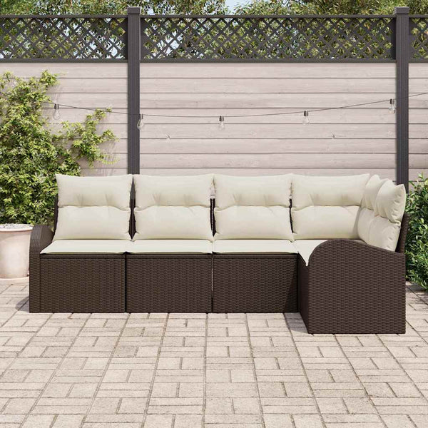 vidaXL Sofa Set with Cushions 5 pcs Brown Polyester