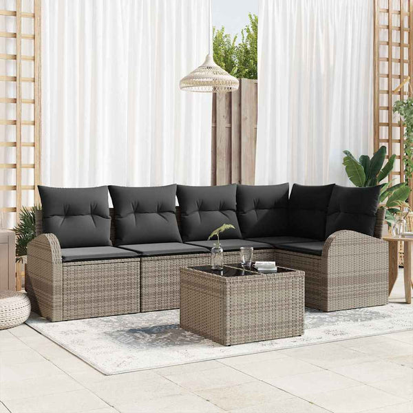vidaXL Sofa Set with Cushions Grey Polyester