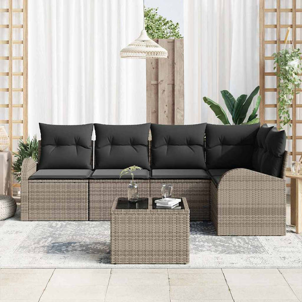vidaXL Sofa Set with Cushions Grey Polyester