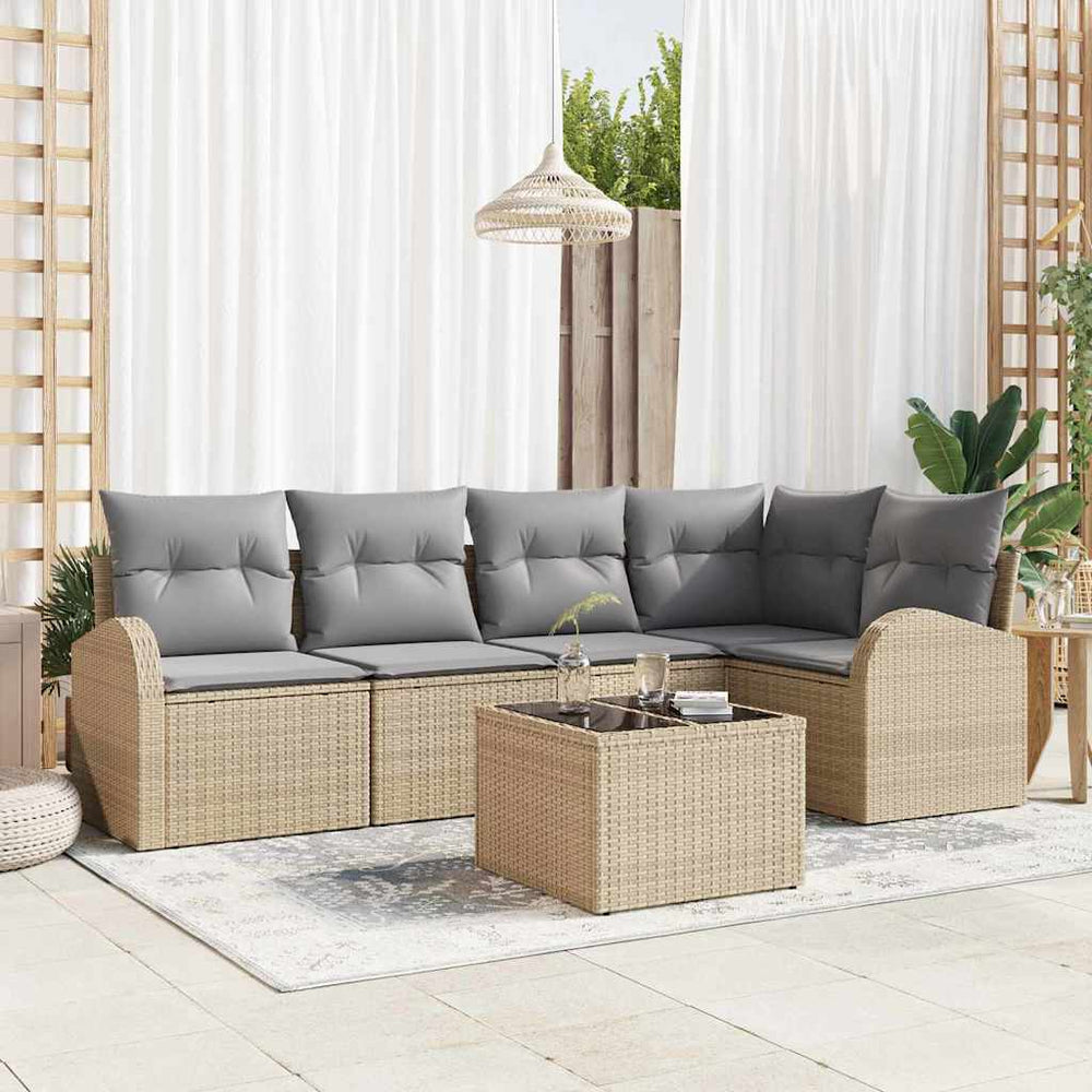 vidaXL Sofa Set with Cushions 6 pcs Beige Polyester