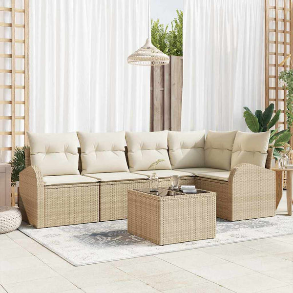 vidaXL Sofa Set with Cushions Beige Polyester
