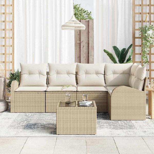 vidaXL Sofa Set with Cushions Beige Polyester
