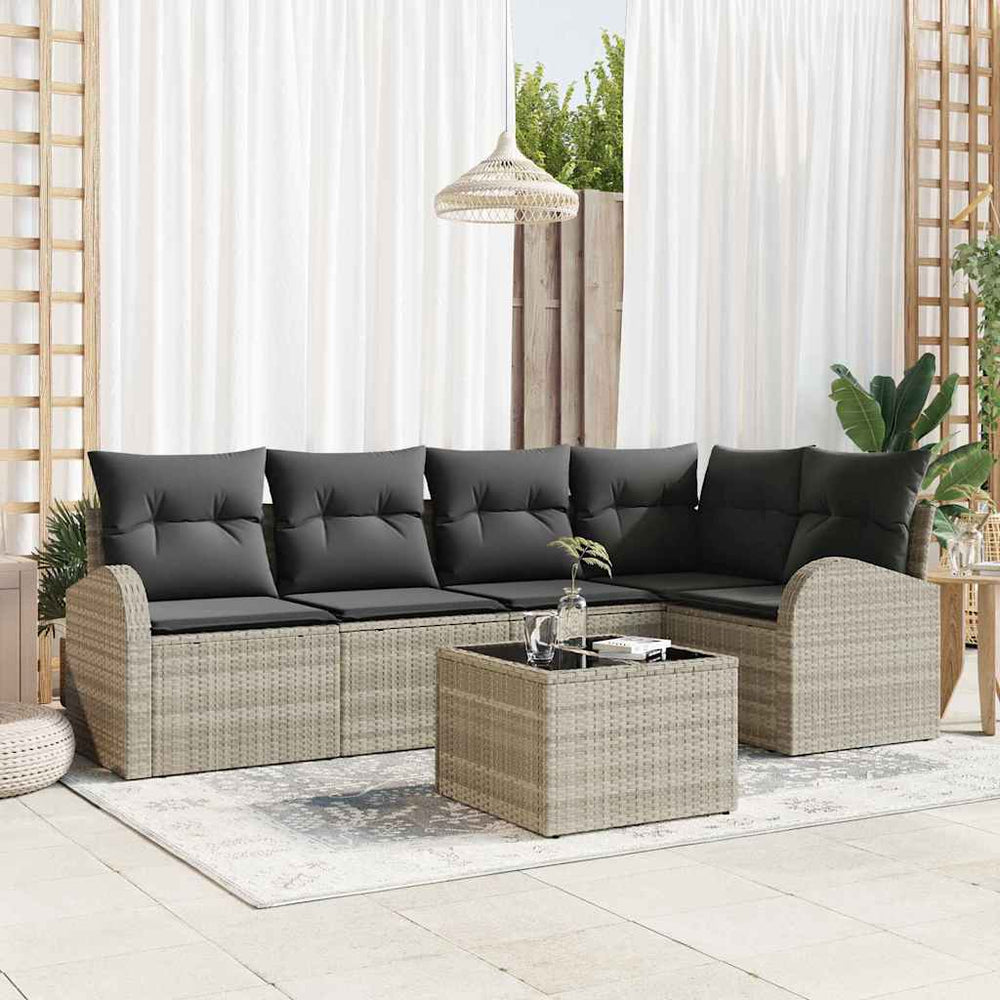 vidaXL Sofa Set with Cushions 6 pcs Light Gray Polyester