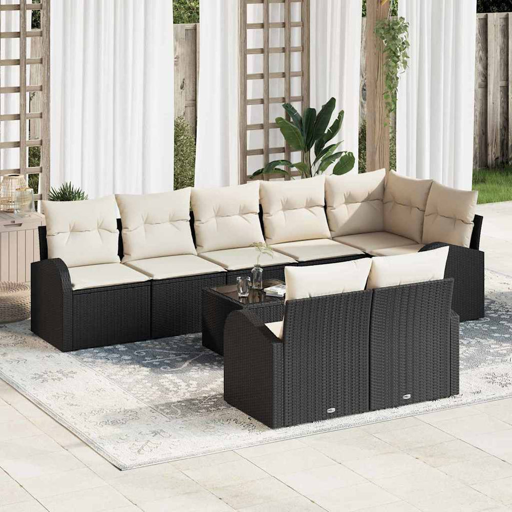 vidaXL Garden Sofa Set Black and Cream 55 x 55 x 37 cm Poly Rattan