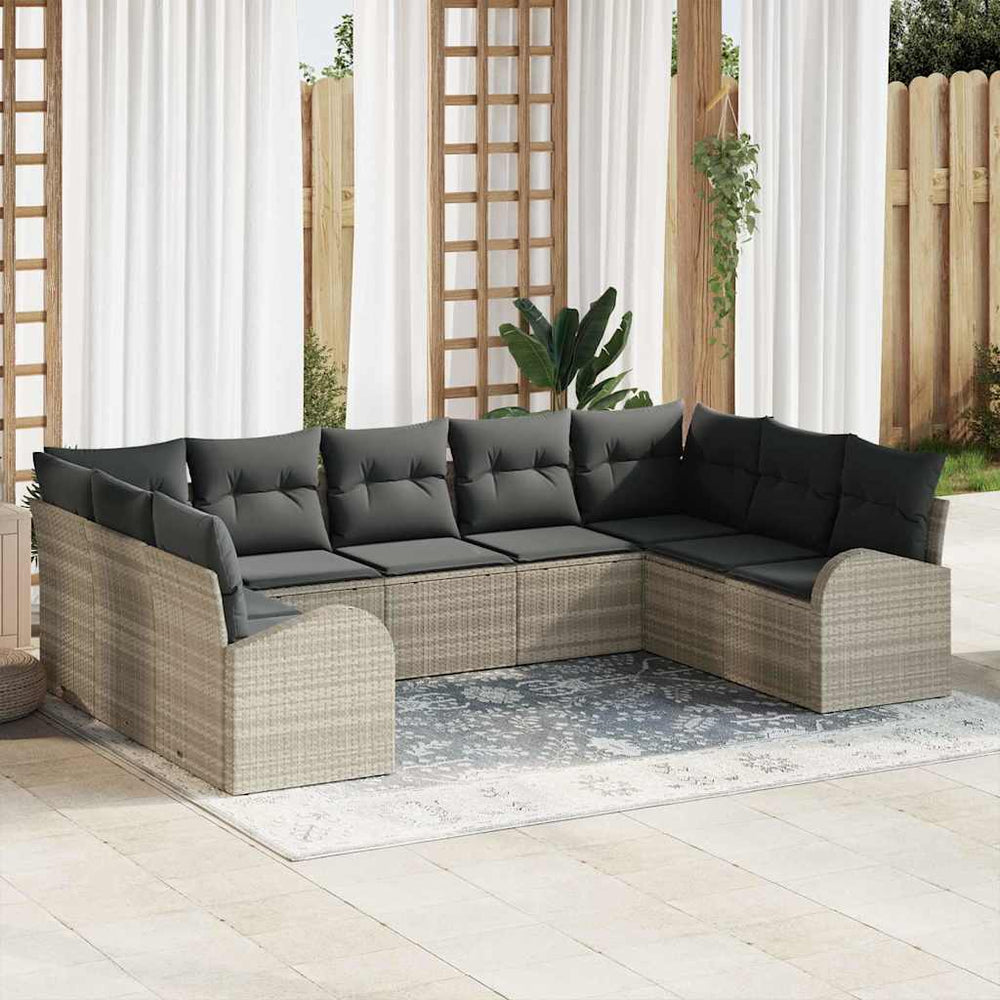 vidaXL Sofa Set with Cushions Light Grey Poly Rattan