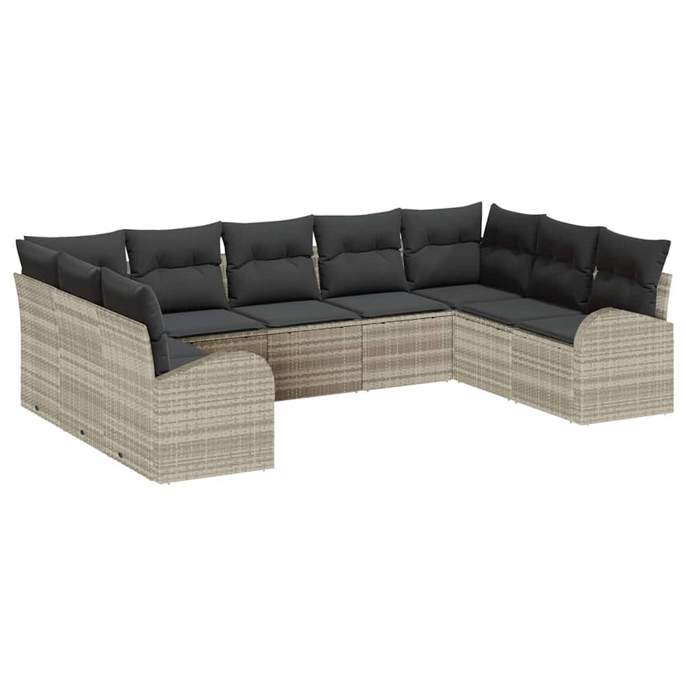vidaXL Sofa Set with Cushions Light Grey Poly Rattan