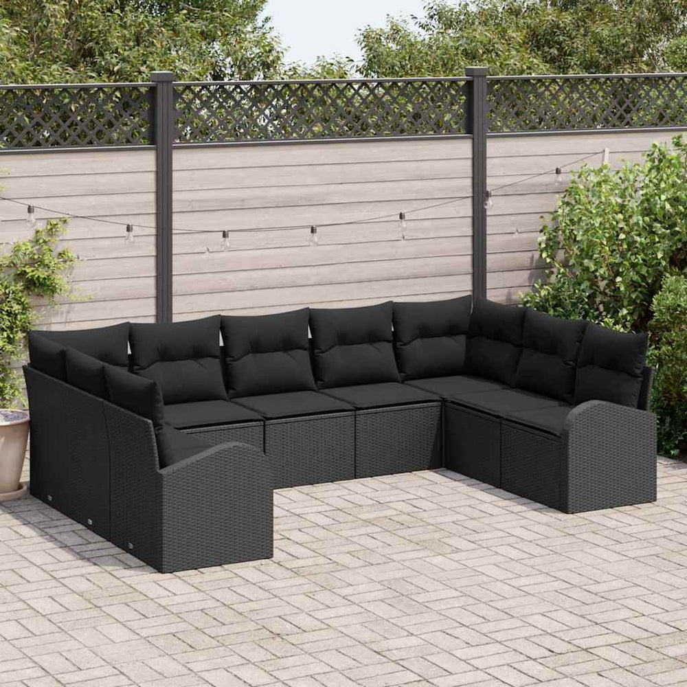 vidaXL Sofa Set with Cushions Black Poly Rattan