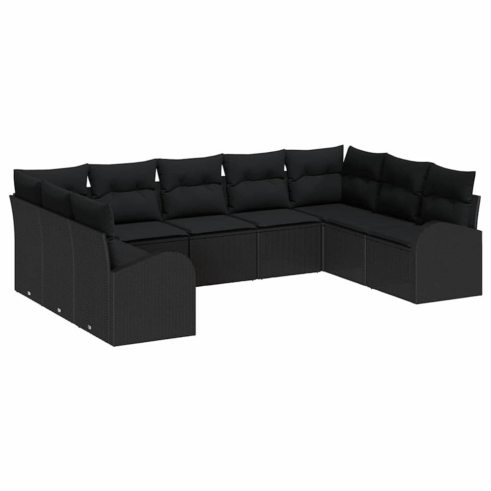 vidaXL Sofa Set with Cushions Black Poly Rattan