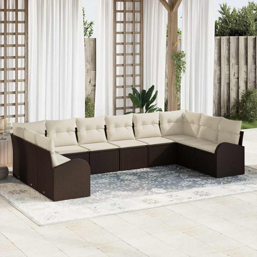 vidaXL Sofa Set with Cushions 10 pcs Brown Poly Rattan