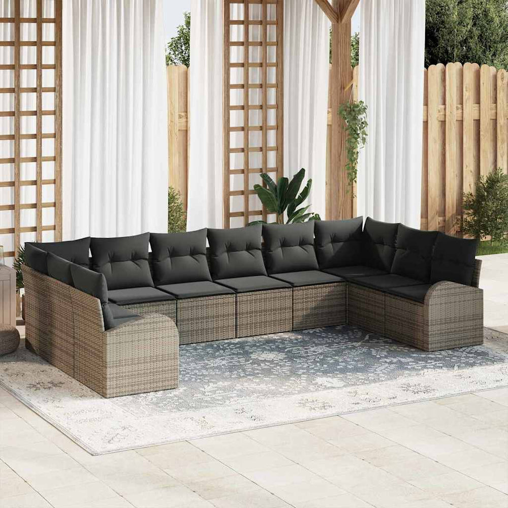 vidaXL Sofa Set with Cushions 10 pcs Gray Poly Rattan