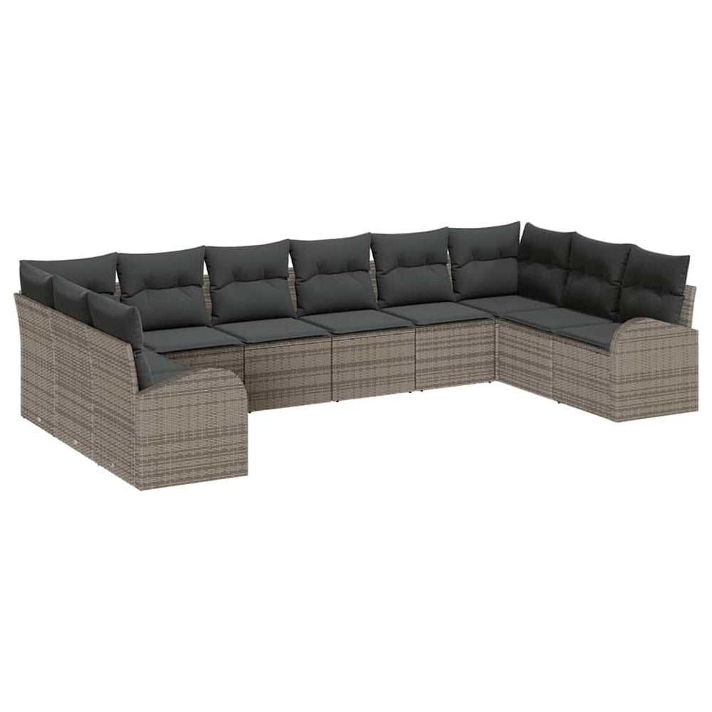 vidaXL Sofa Set with Cushions 10 pcs Gray Poly Rattan