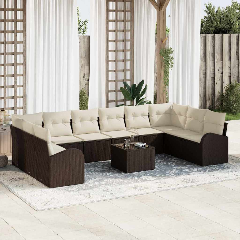 vidaXL Sofa Set with Cushions 11 pcs Brown Poly Rattan