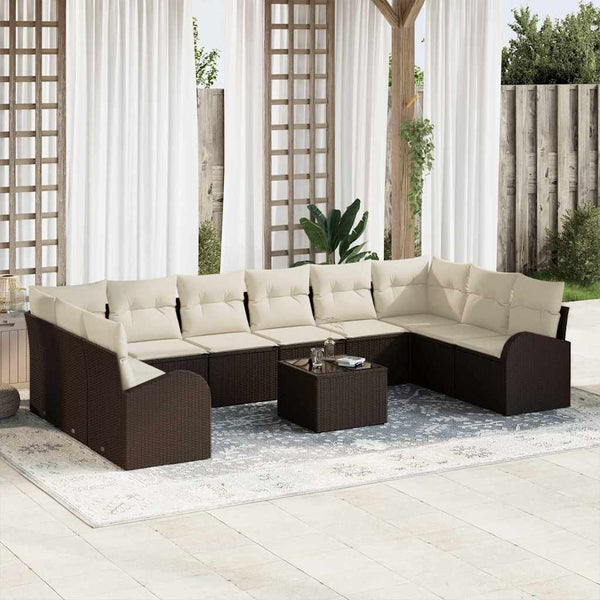 vidaXL Sofa Set with Cushions 11 pcs Brown Poly Rattan