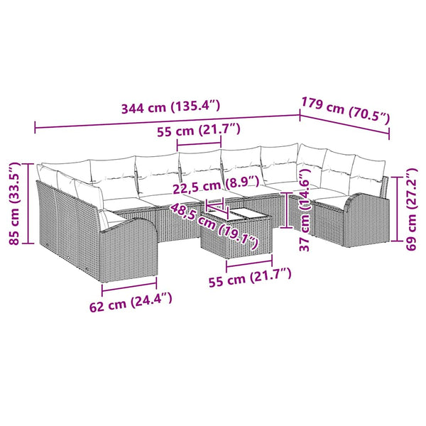 vidaXL Sofa Set with Cushions 11 pcs Brown Poly Rattan