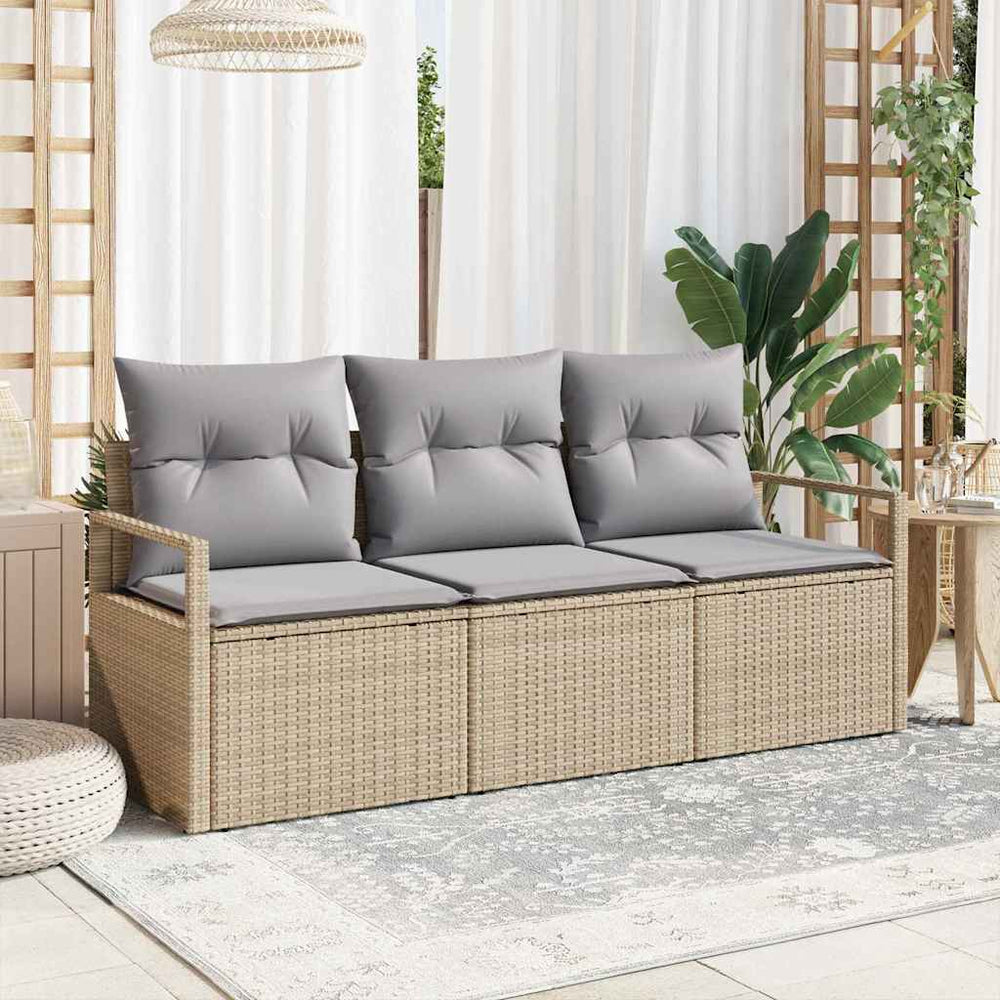 vidaXL 3-Piece Sofa Set Beige Poly Rattan