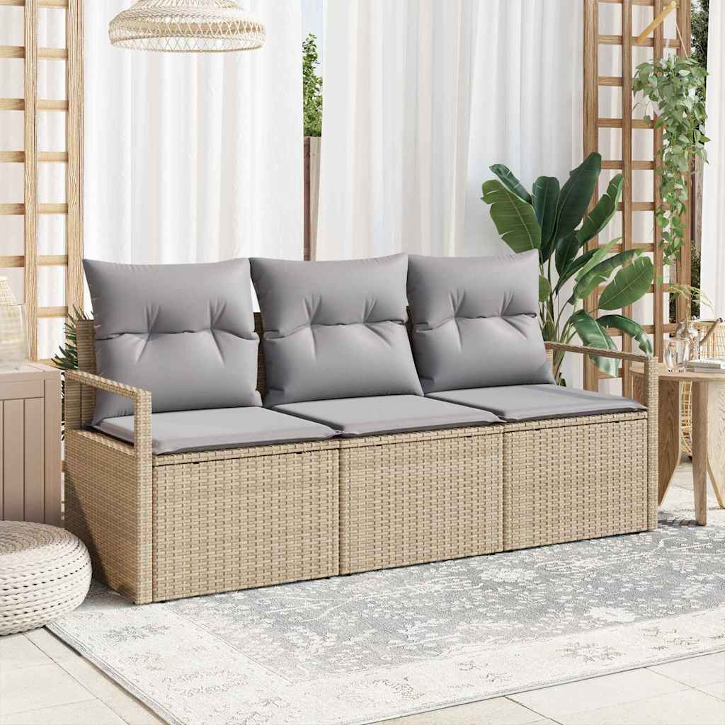 vidaXL 3-Piece Sofa Set Beige Poly Rattan