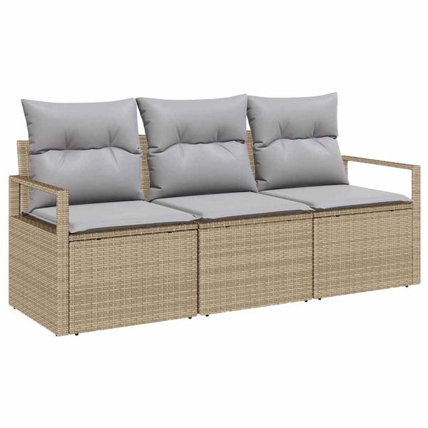 vidaXL 3-Piece Sofa Set Beige Poly Rattan