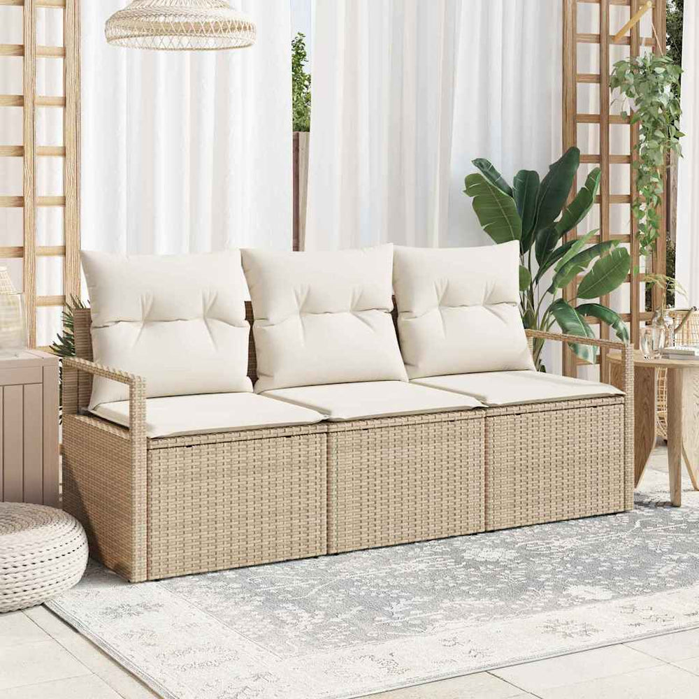 vidaXL Sofa Set with Cushions 3 pcs Beige Poly Rattan