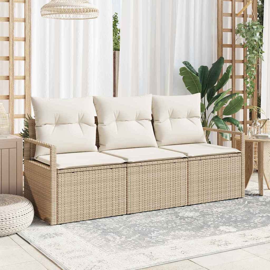 vidaXL Sofa Set with Cushions 3 pcs Beige Poly Rattan