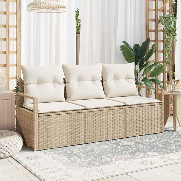vidaXL Sofa Set with Cushions 3 pcs Beige Poly Rattan