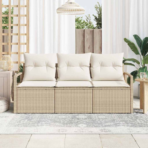 vidaXL Sofa Set with Cushions 3 pcs Beige Poly Rattan