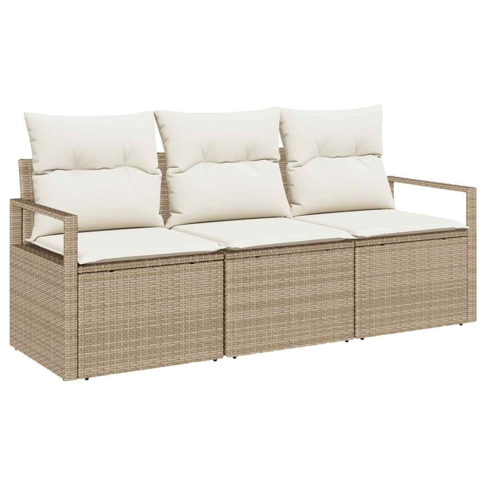 vidaXL Sofa Set with Cushions 3 pcs Beige Poly Rattan