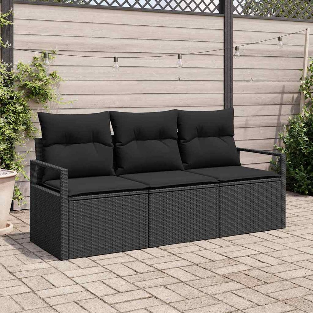 vidaXL Sofa Set 3 pcs Black Poly Rattan
