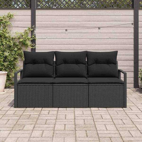 vidaXL Sofa Set 3 pcs Black Poly Rattan