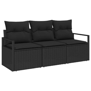 vidaXL Sofa Set 3 pcs Black Poly Rattan