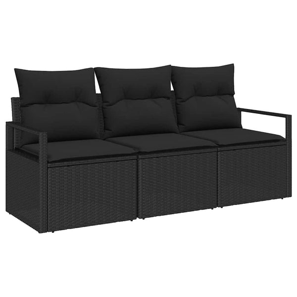 vidaXL Sofa Set 3 pcs Black Poly Rattan
