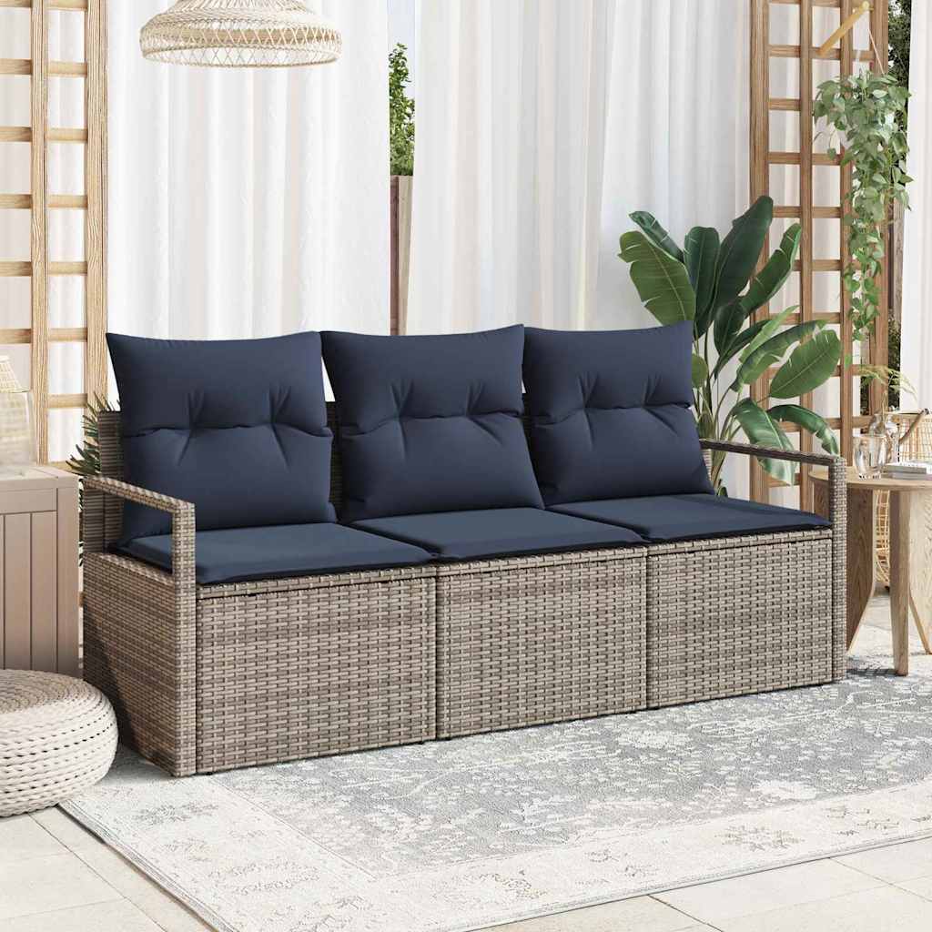 vidaXL Sofa Set 3 pcs Gray Poly Rattan